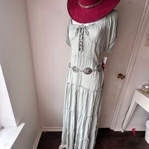 Hot Kiss Sage Maxi Dress with Embellished Belt